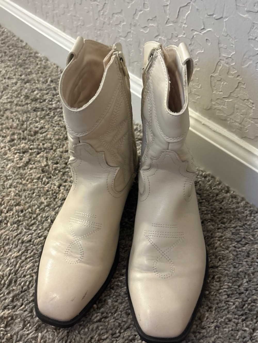 Zara Cream Western-Style Ankle Booties